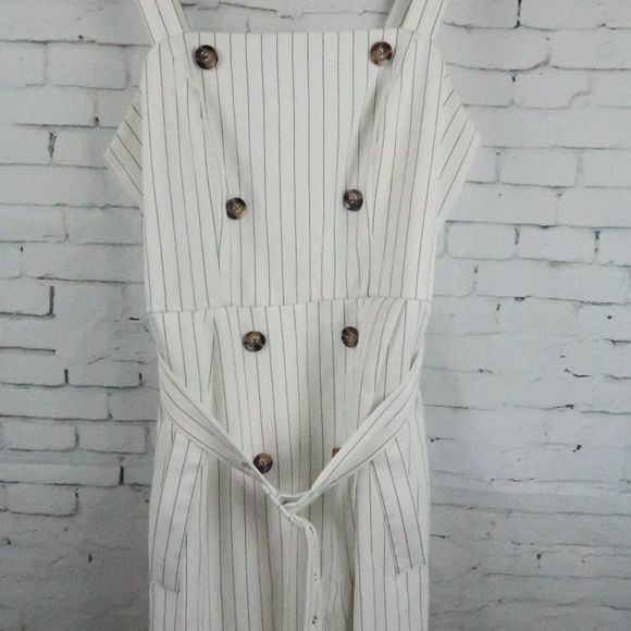 MISGUIDED WHITE WITH BLACK STRIPE SLEEVELESS BELTED MIDI DRESS SIZE 10 - Picture 4 of 9